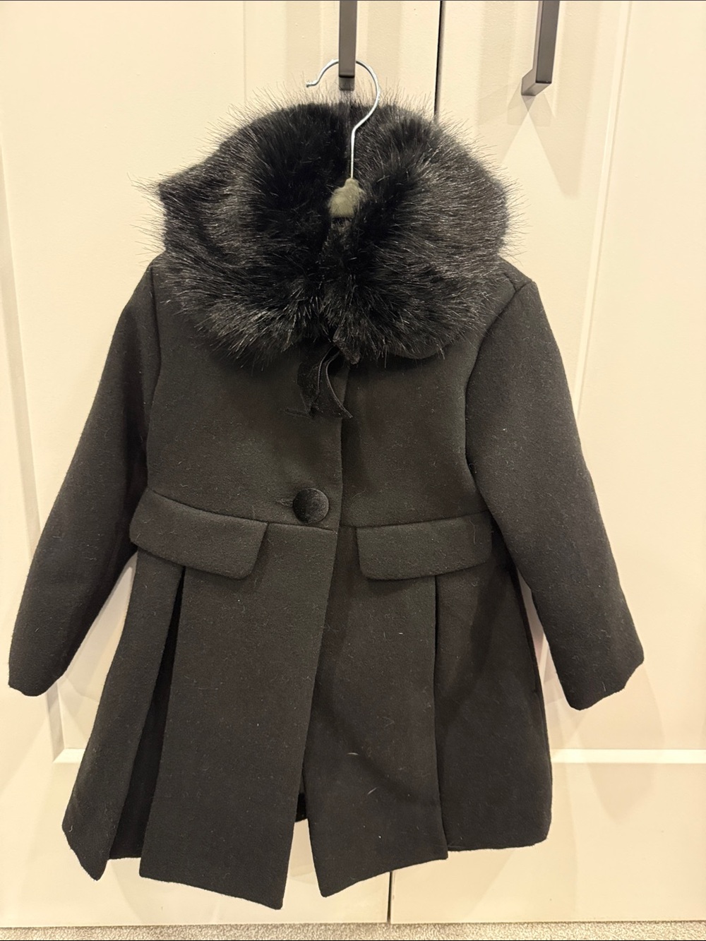 Edgehill Collection Black Girls' Pea Coat with Faux Fur Collar